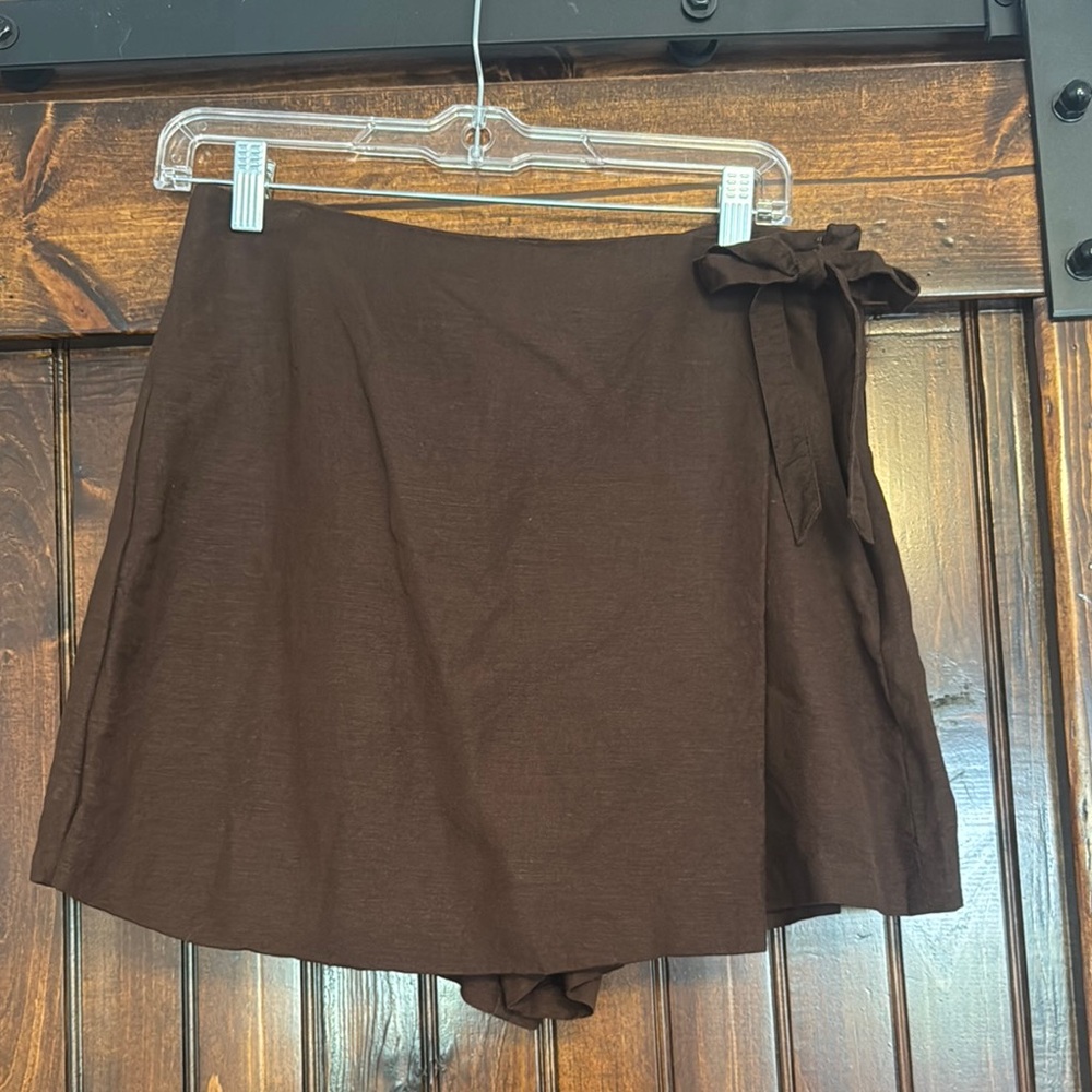 Brown Wrap Skort with Bow Detail